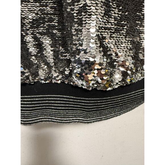 Libertine Jacket Womens Medium Silver Sequin Bomber Zip Handmade USA Riri Lined - Picture 9 of 14